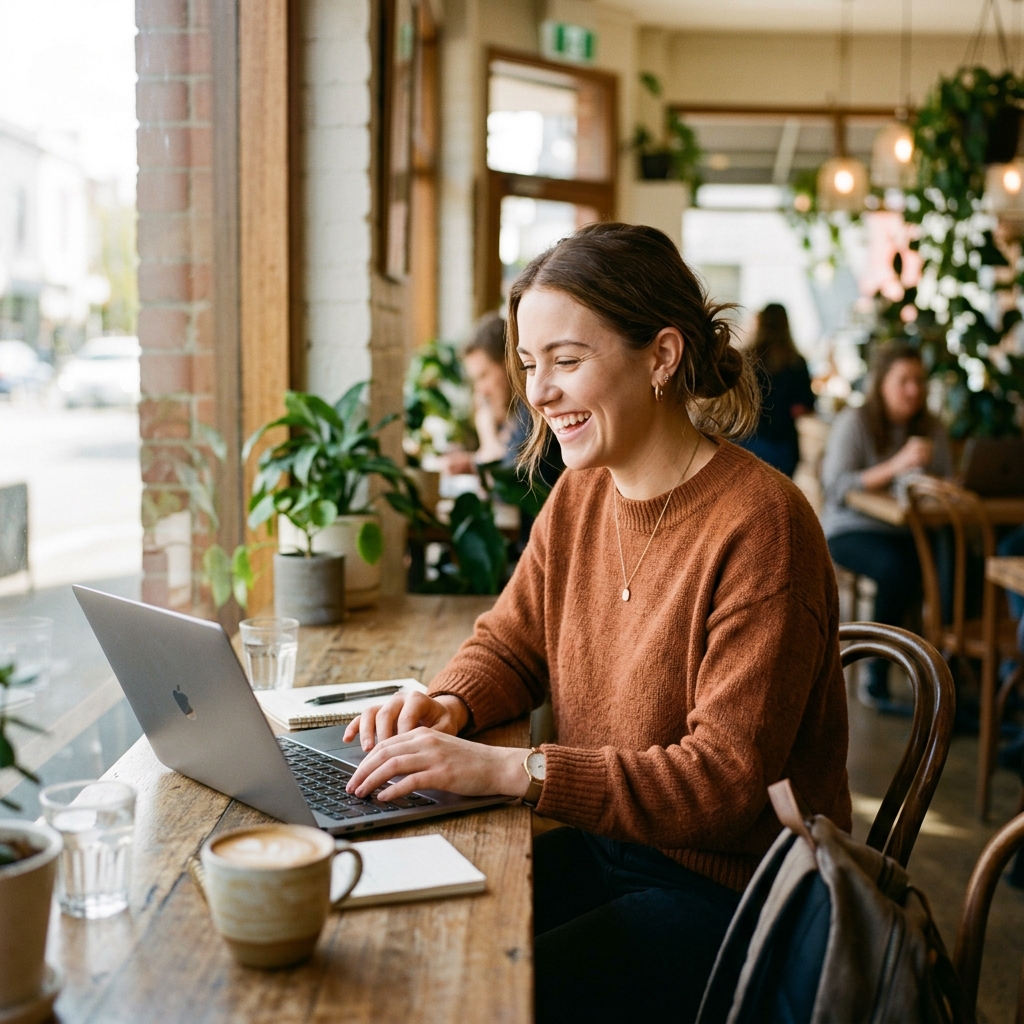 Person using GetMyPR tools on laptop