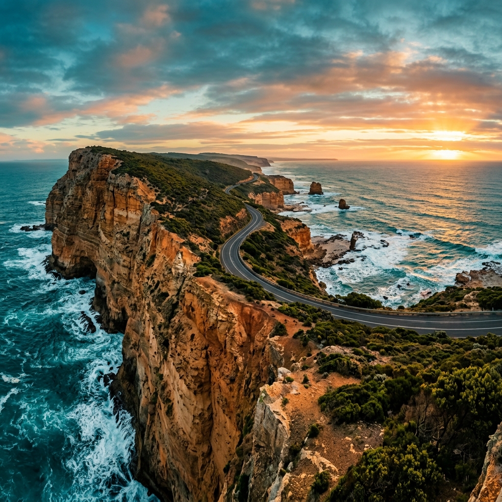 Panoramic view of Australian cityscape at golden hour showing Sydney, Melbourne, and Brisbane skylines